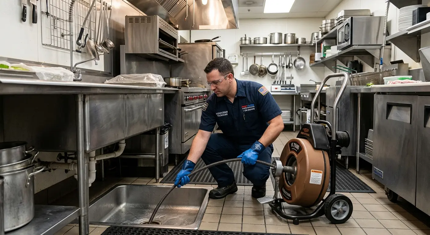 Commercial drain cleaning service in a restaurant kitchen in Spring Hill