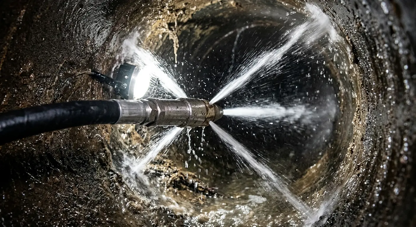 High-pressure hydro jetting nozzle cleaning sewer pipe for Sewer Line Relining in Spring Hill